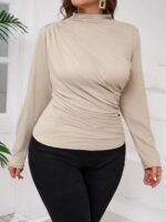 SHEIN GRANDE TAILLE (44/46/48/50/52/54) Pull manches longues plissé uni E251 https://sheinstyle.store original Algerie DZ