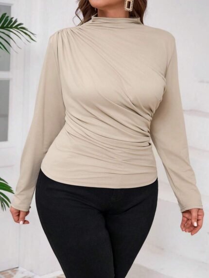 SHEIN GRANDE TAILLE (44/46/48/50/52/54) Pull manches longues plissé uni E251 https://sheinstyle.store original Algerie DZ