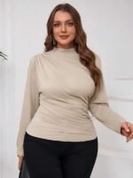 SHEIN GRANDE TAILLE (44/46/48/50/52/54) Pull manches longues plissé uni E251 https://sheinstyle.store original Algerie DZ
