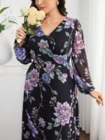 SHEIN GRANDE TAILLE (44/46/48/50/52/54) Robe élégante imprimée à fleurs avec manches lanterne E245 https://sheinstyle.store original Algerie DZ