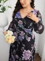 SHEIN GRANDE TAILLE (44/46/48/50/52/54) Robe élégante imprimée à fleurs avec manches lanterne E245 https://sheinstyle.store original Algerie DZ