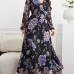 SHEIN GRANDE TAILLE (44/46/48/50/52/54) Robe élégante imprimée à fleurs avec manches lanterne E245 https://sheinstyle.store original Algerie DZ