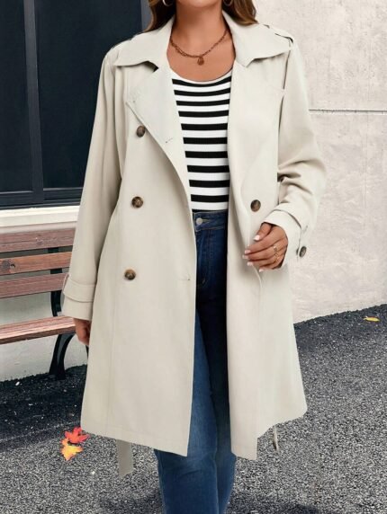 SHEIN GRANDE TAILLE (44/46/48/50/52/54) Trench casual élégant à double boutonnage pour femme E241 https://sheinstyle.store original Algerie DZ