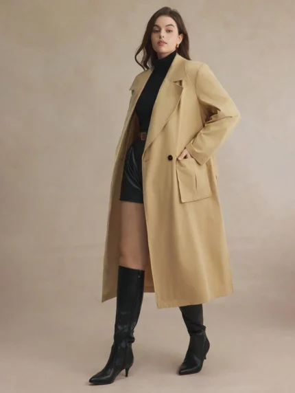 SHEIN GRANDE TAILLE (46/48/50/52/54) Manteau long élégant à double boutonnage uni E219 https://sheinstyle.store original Algerie DZ