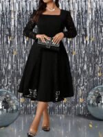 SHEIN GRANDE TAILLE (44/46/48/50/52/54) Robe de fête longue ornée de dentelle avec bande à la taille E234 https://sheinstyle.store original Algerie DZ