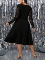 SHEIN GRANDE TAILLE (44/46/48/50/52/54) Robe de fête longue ornée de dentelle avec bande à la taille E234 https://sheinstyle.store original Algerie DZ