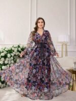 SHEIN GRANDE TAILLE (44/46/48/50/52/54) Robe élégante et moderne à col croisé, manches lanternes et imprimé graphique E248 https://sheinstyle.store original Algerie DZ