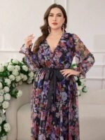 SHEIN GRANDE TAILLE (44/46/48/50/52/54) Robe élégante et moderne à col croisé, manches lanternes et imprimé graphique E248 https://sheinstyle.store original Algerie DZ