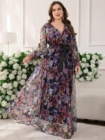 SHEIN GRANDE TAILLE (44/46/48/50/52/54) Robe élégante et moderne à col croisé, manches lanternes et imprimé graphique E248 https://sheinstyle.store original Algerie DZ