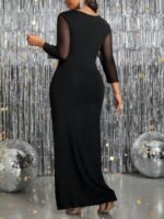 SHEIN GRANDE TAILLE (44/46/48/50/52/54) Robe élégante noire à taille élastique avec fente haute E249 https://sheinstyle.store original Algerie DZ