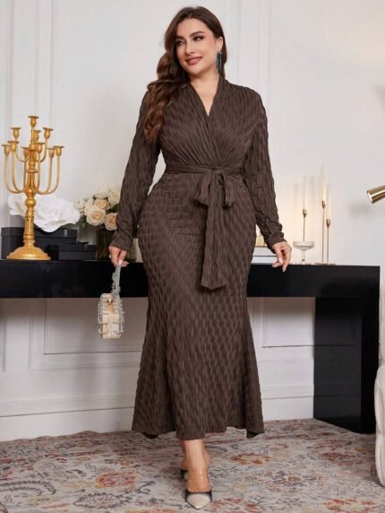 SHEIN GRANDE TAILLE (44/46) Robe maxi élégante unie à manches longues, coupe ajustée e242 https://sheinstyle.store original Algerie DZ