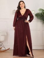 SHEIN GRANDE TAILLE (46/48) Robe élégante à col V profond, manches bouffantes et fente E263 https://sheinstyle.store original Algerie DZ