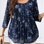 SHEIN GRANDE TAILLE (44/46/48/50/52/54) Chemise fleurie bleu marine à manches 3/4 E334 https://sheinstyle.store original Algerie DZ