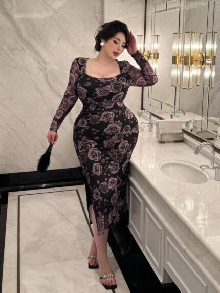 SHEIN GRANDE TAILLE (44/46/48/50/52/54) Robe casual imprimée à manches longues E330 https://sheinstyle.store original Algerie DZ