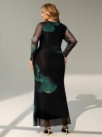 SHEIN GRANDE TAILLE (44/46/48/50/52/54) Robe maxi élégante à manches longues col bateau imprimé dégradé E327 https://sheinstyle.store original Algerie DZ