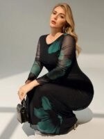 SHEIN GRANDE TAILLE (44/46/48/50/52/54) Robe maxi élégante à manches longues col bateau imprimé dégradé E327 https://sheinstyle.store original Algerie DZ