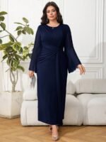 SHEIN GRANDE TAILLE (44/46/48/50/52/54) Robe maxi plissée à manches longues et col rond E323 https://sheinstyle.store original Algerie DZ