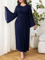 SHEIN GRANDE TAILLE (44/46/48/50/52/54) Robe maxi plissée à manches longues et col rond E323 https://sheinstyle.store original Algerie DZ