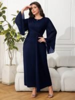 SHEIN GRANDE TAILLE (44/46/48/50/52/54) Robe maxi plissée à manches longues et col rond E323 https://sheinstyle.store original Algerie DZ