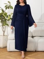 SHEIN GRANDE TAILLE (44/46/48/50/52/54) Robe maxi plissée à manches longues et col rond E323 https://sheinstyle.store original Algerie DZ