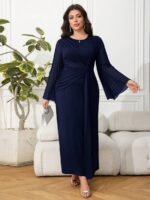 SHEIN GRANDE TAILLE (44/46/48/50/52/54) Robe maxi plissée à manches longues et col rond E323 https://sheinstyle.store original Algerie DZ