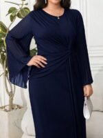 SHEIN GRANDE TAILLE (44/46/48/50/52/54) Robe maxi plissée à manches longues et col rond E323 https://sheinstyle.store original Algerie DZ