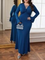 SHEIN GRANDE TAILLE (46/48/50/52/54) Robe élégante à col V avec manches à volants et ourlet froncé E326 https://sheinstyle.store original Algerie DZ