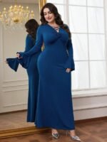 SHEIN GRANDE TAILLE (46/48/50/52/54) Robe élégante à col V avec manches à volants et ourlet froncé E326 https://sheinstyle.store original Algerie DZ